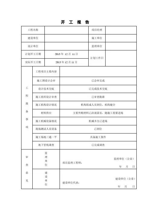 市政工程开工报告