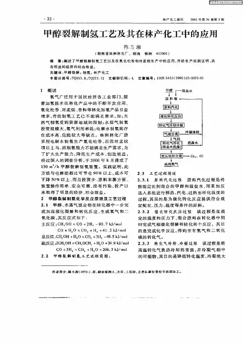 甲醇裂解制氢工艺及其在林产化工中的应用