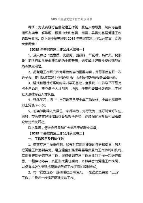 2019年基层党建工作公开承诺书_承诺书_