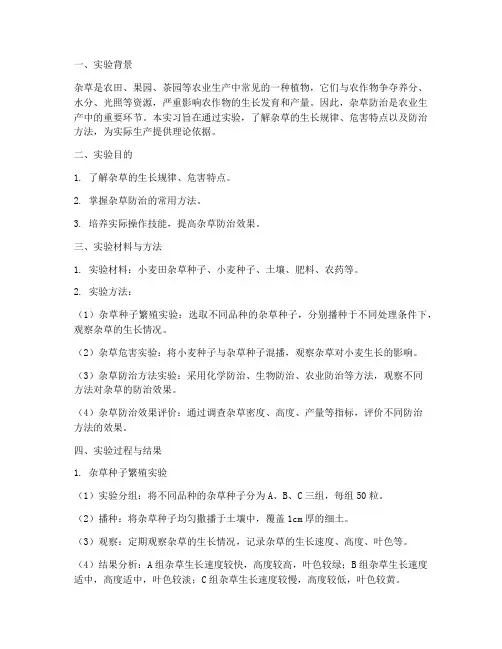 杂草防治实习实验报告