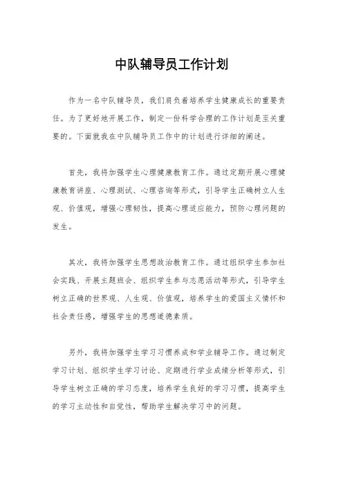 中队辅导员工作计划