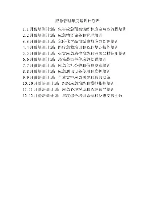 应急管理年度培训计划表