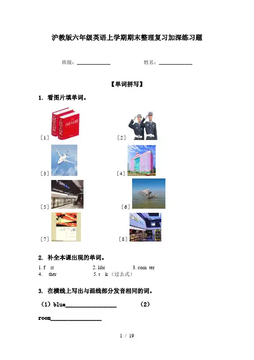 沪教版六年级英语上学期期末整理复习加深练习题