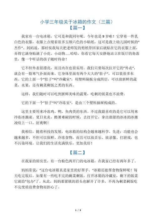 小学三年级关于冰箱的作文(三篇)