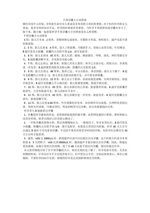 7周孕囊大小对照表