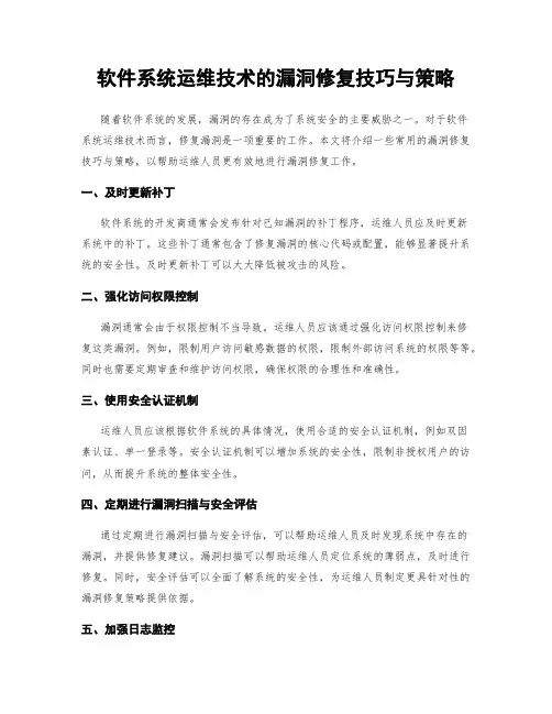 软件系统运维技术的漏洞修复技巧与策略