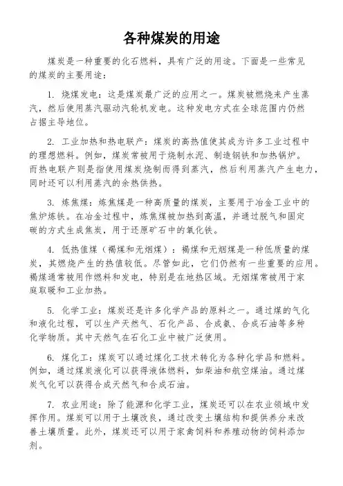 各种煤炭的用途