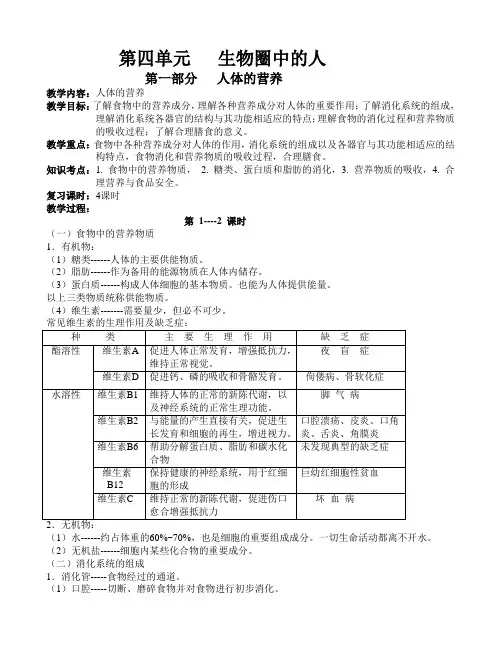 (完整版)七年级生物下册复习教案