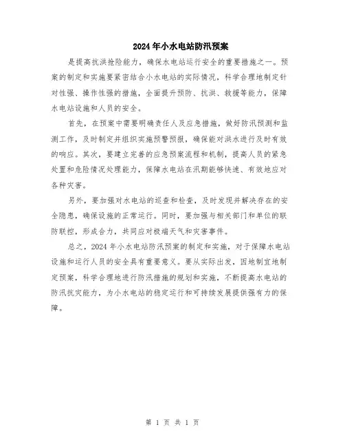 2024年小水电站防汛预案