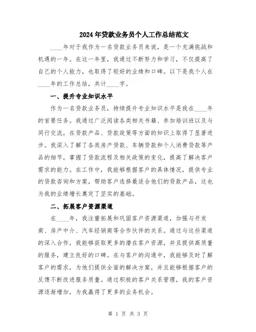 2024年贷款业务员个人工作总结范文