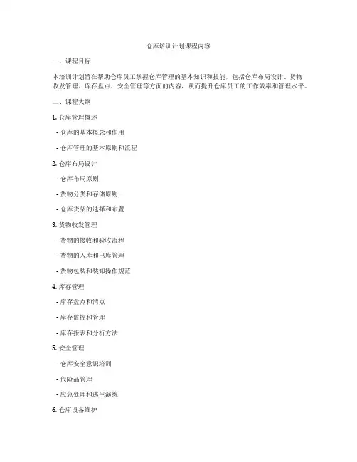 仓库培训计划课程内容
