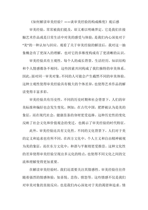 《如何解读审美经验？——谈审美经验的构成维度》观后感