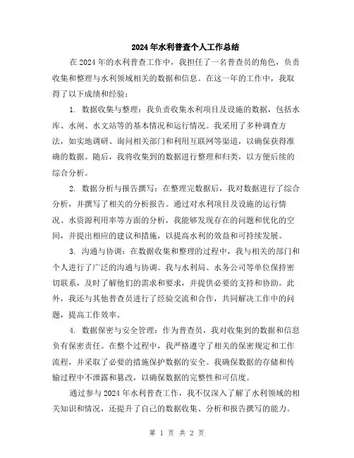 2024年水利普查个人工作总结