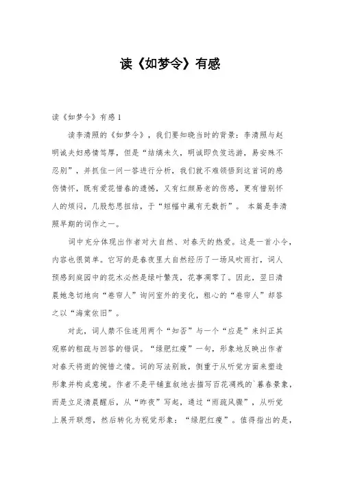读《如梦令》有感