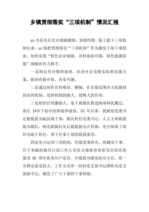 乡镇贯彻落实“三项机制”情况汇报