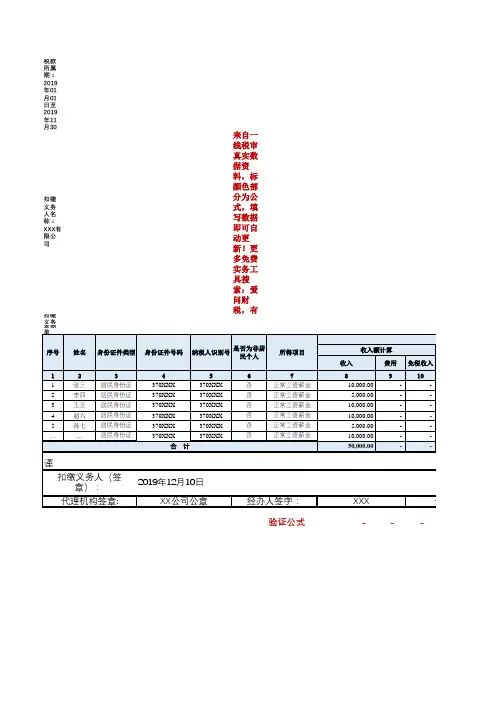 2019年个人所得税纳税申报实务模板(带公式)-适用于月度工资薪金
