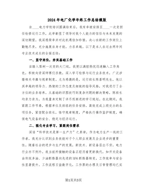 2024年电厂化学年终工作总结模版（二篇）