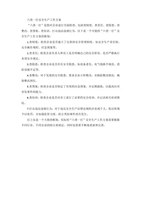 六查一打安全生产工作方案