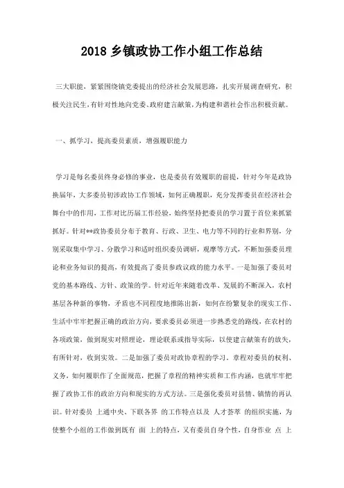 乡镇政协工作小组工作总结