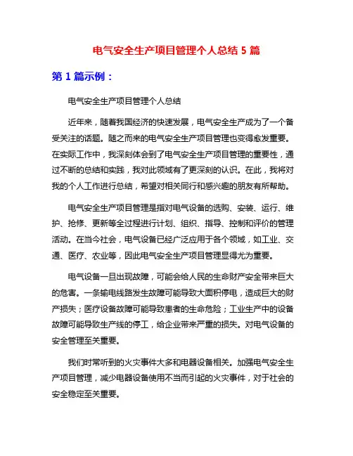 电气安全生产项目管理个人总结5篇
