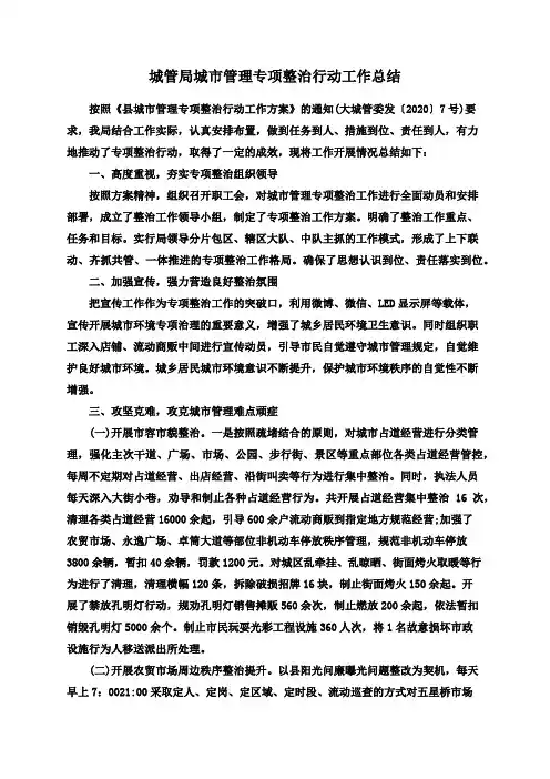 城管局城市管理专项整治行动工作总结
