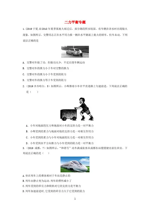 2020年中考物理试题分类汇编(五)10二力平衡 