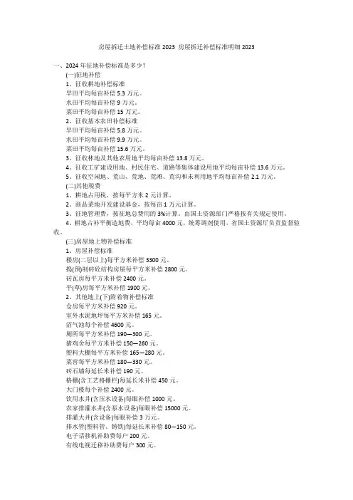 房屋拆迁土地补偿标准2023房屋拆迁补偿标准明细2023