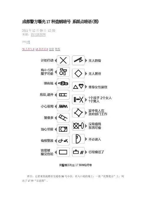 成都警方曝光17种盗贼暗号 系踩点暗语