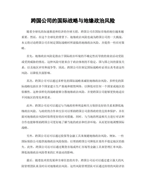 跨国公司的国际战略与地缘政治风险