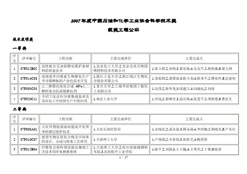 7中国石油和化学工业协会科学技术奖