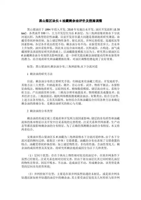 黑山梁区块长6油藏剩余油评价及措施调整