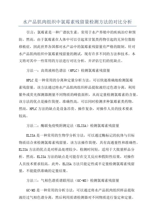 水产品肌肉组织中氯霉素残留量检测方法的对比分析