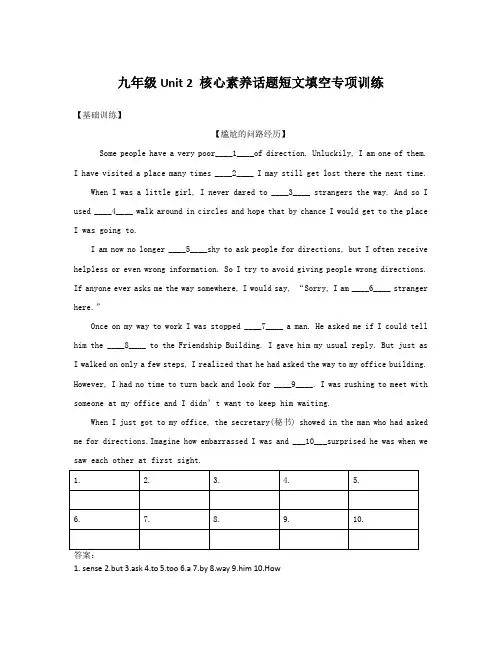 九年级Unit 3核心素养短文填空专项基础及提升训练(附答案)