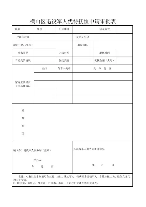 退役军人优待抚恤申请审批表