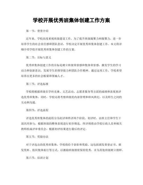学校开展优秀班集体创建工作方案