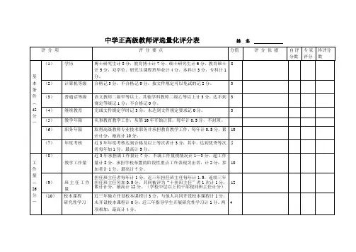 中学正高级教师评选量化评分表