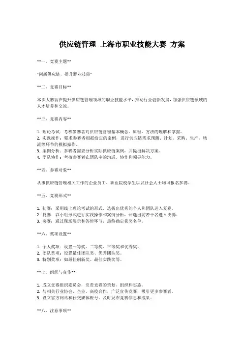 供应链管理 上海市职业技能大赛 方案