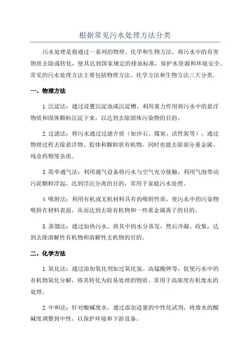 根据常见污水处理方法分类