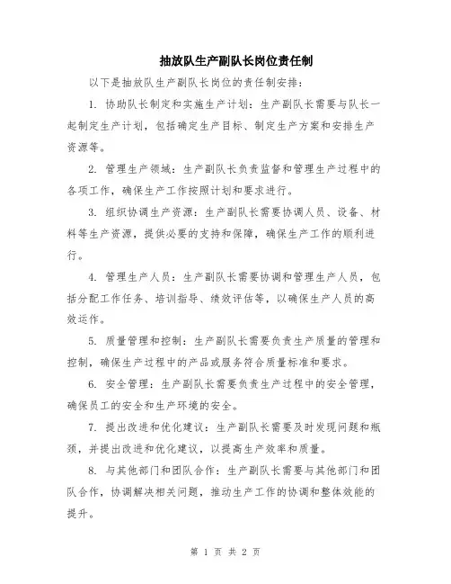 抽放队生产副队长岗位责任制