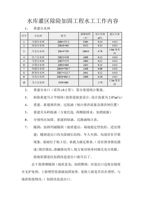 水库灌区除险加固工程水工工作内容