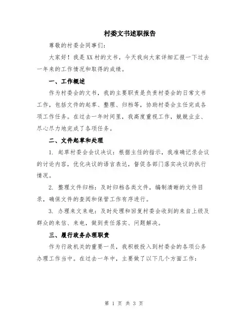 村委文书述职报告