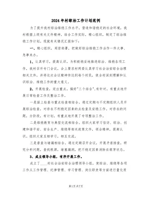 2024年村综治工作计划范例(三篇)