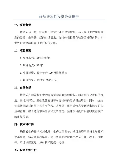 烧结砖项目投资分析报告