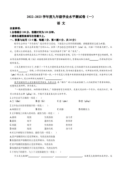 人教版2023年中考模拟(一)语文试题