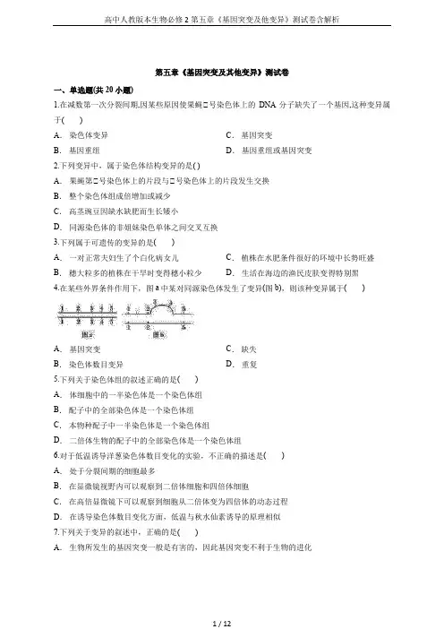 高中人教版本生物必修2第五章《基因突变及他变异》测试卷含解析