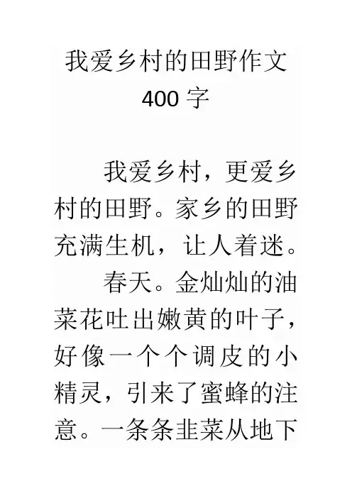 我爱乡村的田野作文400字