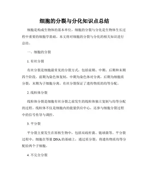 细胞的分裂与分化知识点总结