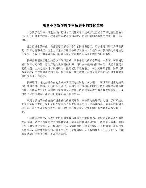 浅谈小学数学教学中后进生的转化策略