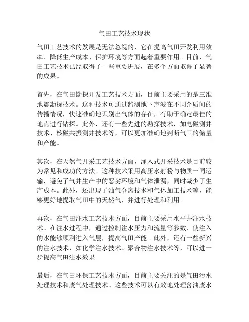 气田工艺技术现状