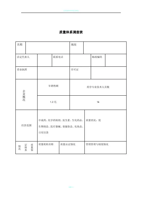 质量体系调查表